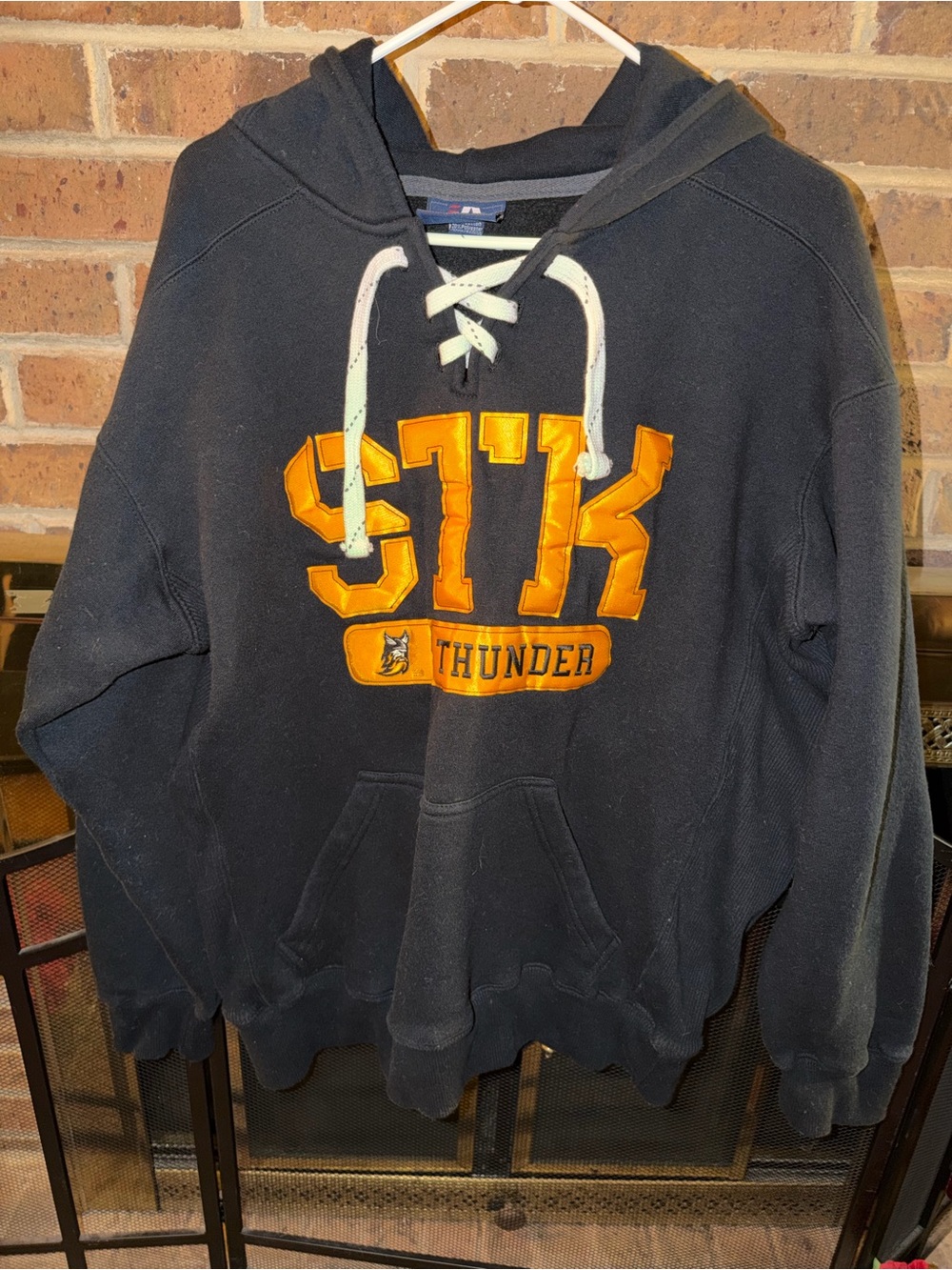 STK Thunder Men's Black Hoodie with Gold Logo Lace-Up Neck